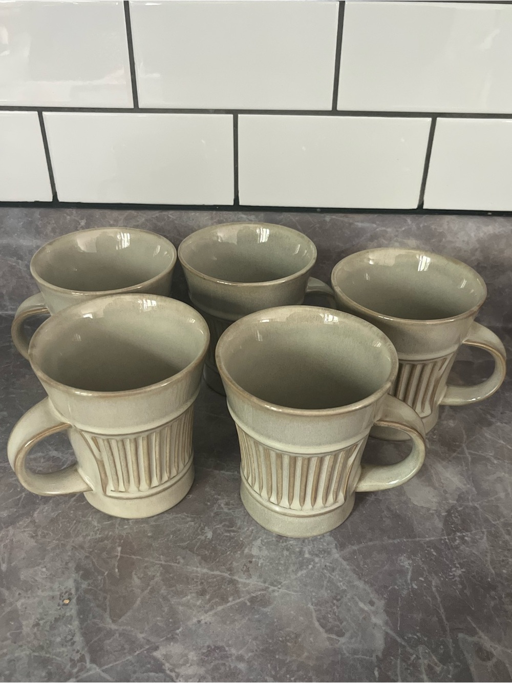 Ceramic Column Ribbed Mugs Set of 5 Neutral